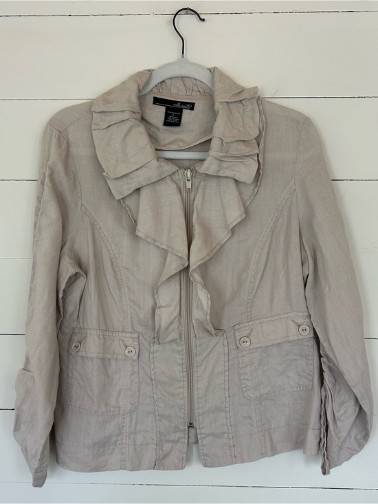 Willi Smith Jackets & Blazers - Willie Smith Light Beige Ruffle Collar Zip-Front Utility Jacket, Size Large